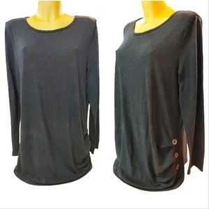 42POPS Dark Grey Long Sleeve Tunic with Button Detail on Hip